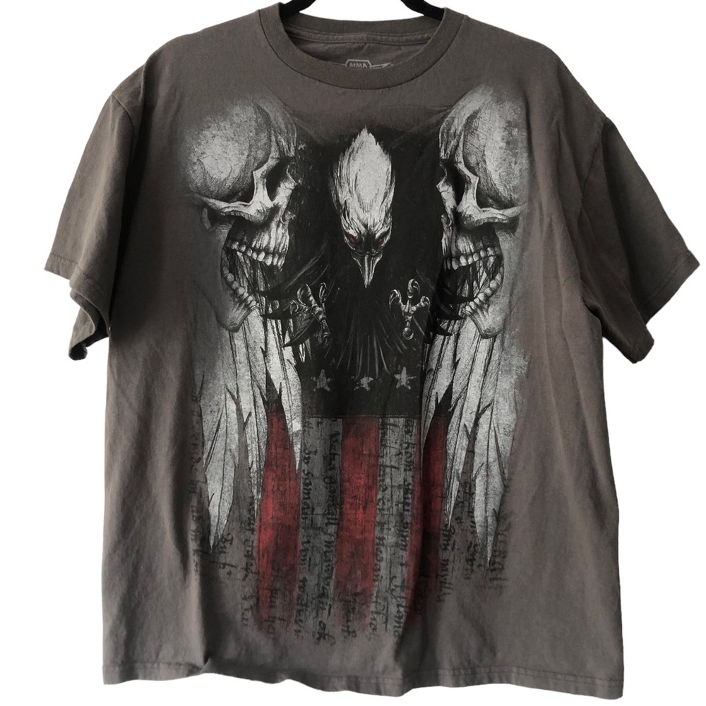 Y2K MMA Elite Double Skull Eagle American Flag Tee T-shirt Shirt